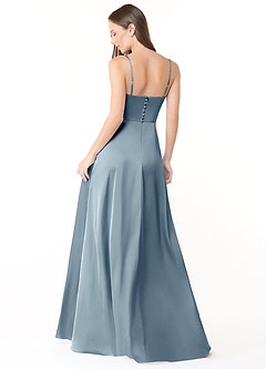 Azazie Halsey Bridesmaid Dresses Dusty Blue Sheath Side Slit Stretch Satin Dress image2