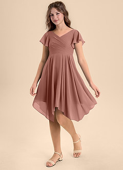 Azazie Janeaurelia Junior Robe Trapèze en Mousseline de soie Plissée Rose De Cèdre image3