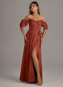 Azazie Aricella Robes de demoiselle d'honneur Robe Trapèze en Blumen-Burnout Corset Terracotta image7