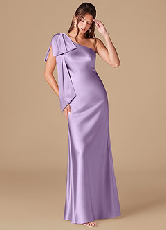 Azazie Capri Vestidos de damas de honor Vestido de Lila de Satén Metálico de Corte Recto con Hombro unilateral image1