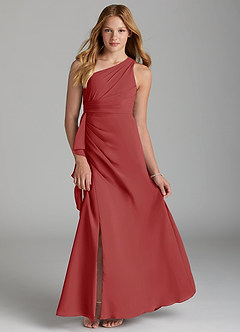 Azazie Maive Junior Rust A-Line Pleated Chiffon Dress image1