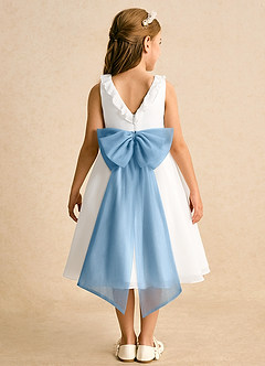 Azazie Dani Flower Girl Dresses Ivory Steel Blue A-Line Bow Chiffon Dress image7