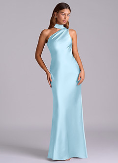 Azazie Seona Bridesmaid Dresses Sky Blue Mermaid One Shoulder Stretch Satin Dress image7
