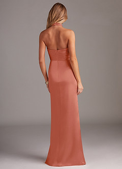 Azazie Jemma Robes de demoiselle d'honneur Robe Fourreau en Satin extensible Plissée Rose Saumon image6