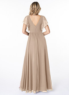 Azazie Zella Robes de demoiselle d'honneur Robe Trapèze en Mousseline de soie Dentelle Taupe image8