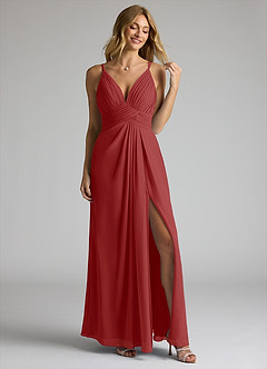 Azazie Maren Allure Bridesmaid Dresses Rust A-Line V-Neck Lace Chiffon Dress image3
