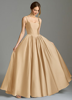 Azazie Verina Bridesmaid Dresses Gold A-Line Pleated Stretch Satin Dress image5
