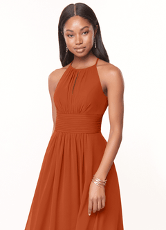 Azazie Bonnie Robes de demoiselle d'honneur Robe Trapèze en Mousseline de soie Trou de serrure froncé Orange Brûlée image5