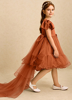 Azazie Cocoa Blumenmädchenkleider Ballkleid Plissee Tüll Kleid Gebranntes Orange image4