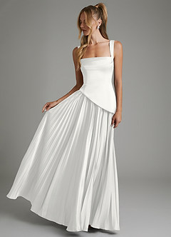 Azazie Stephanie Bridesmaid Dresses White A-Line Corset Stretch Satin Dress image4