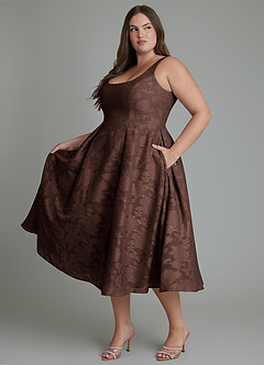 Azazie Amalie Bridesmaid Dresses Ganache A-Line Pleated Floral Burnout Dress image10