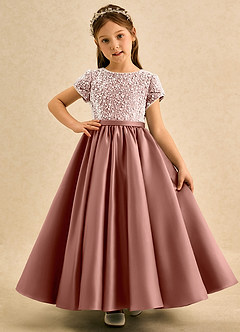 Azazie Cashew Robe Demoiselle D'honneur Fillette Robe Princesse en Mat Satiné avec manches Rose De Cèdre image2