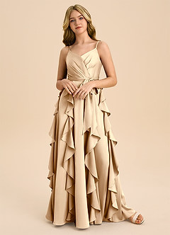 Azazie Peyton Junior Vestido de Champán de Satén Elástico de Corte en A con Plisado image4