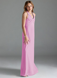 Azazie Tessie Junior Candy Pink A-Line Pleated Chiffon Dress image4