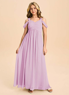 Azazie Lianne Junior Candy Pink A-Line Off the Shoulder Chiffon Dress image2