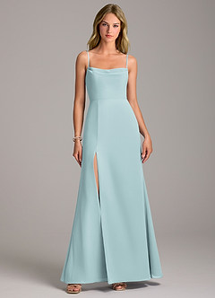 Azazie Tahlia Robes de demoiselle d'honneur Robe Trapèze en Mousseline de soie avec ceinture Brume image4