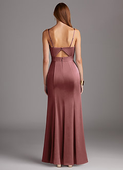 Azazie Shania Bridesmaid Dresses Amethyst Sheath V-Neck Pleated Stretch Satin Dress image2