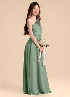 Azazie Charlize Junior Matcha A-Line Pleated Stretch Satin Dress image5