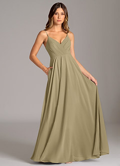 Azazie Amani Bridesmaid Dresses Moss Green A-Line Pleated Chiffon Dress image6