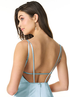 Azazie Kae Final Sale Sky Blue Sheath Metallic Satin Dress image5