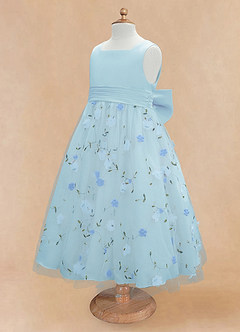 Azazie Pollie vestidos de niña de las flores Vestido de Azul Cielo de Tul de Corte en A con Lazo image3