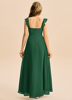 Azazie Mavie Junior Abito A-Line in Chiffon Increspato Verde Scuro image2
