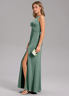 Azazie Feby Bridesmaid Dresses Eucalyptus A-Line One Shoulder Stretch Satin Dress image5