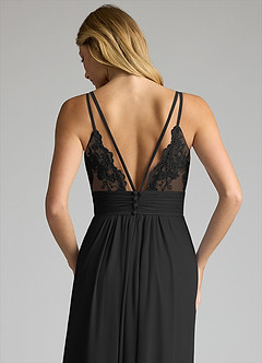 Azazie Maren Allure Bridesmaid Dresses Black A-Line V-Neck Lace Chiffon Dress image2