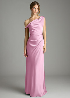 Azazie Emerson Bridesmaid Dresses Candy Pink Mermaid Off the Shoulder Stretch Satin Dress image3