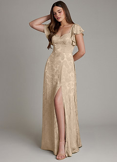 Azazie Keya Brautjungfernkleider A-Linie Gestreift Jacquard Kleid Taupe Jacquard image5