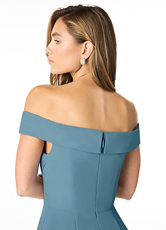 Azazie Lecia Bridesmaid Dresses Bermuda Empire Off-The-Shoulder Pleated Chiffon Convertible Dress image7