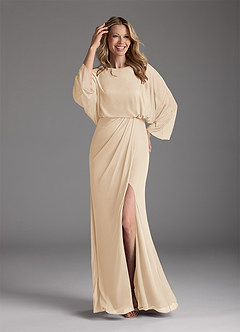 Azazie Ysabella Mother of the Bride Dresses Champagne Mermaid Pleated Mesh Dress image8
