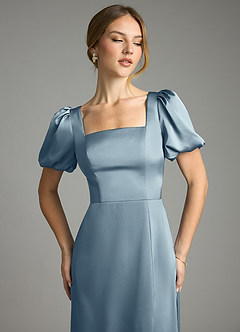 Azazie Fyona Brudtärnklänningar Klä av A-Linje i Stretch Satin Plisserad Dammblå image12