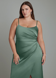 Azazie Calandra Vestidos de damas de honor Vestido Eucalipto de Satén Elástico de Corte Recto con Plisado image8