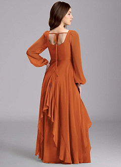 Azazie Clara Junior Cinnamon A-Line Blouson Chiffon Dress image8
