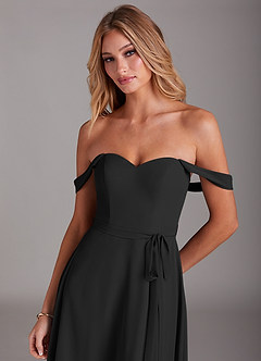 Azazie Aaron Vestidos de damas de honor Vestido de Negro de Gasa de Corte en A Convertible con Vestidos sin tirantes image7