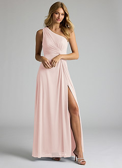 Azazie Brooke Bridesmaid Dresses Rose Petal A-Line One Shoulder Mesh Dress image1