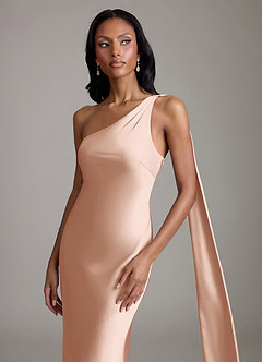 Azazie Galinda Suknie dla druhen Syrena Jedno ramię Satyna elastyczna Do ziemi Sukienka image3