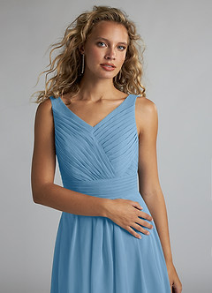 Azazie Grace Bridesmaid Dresses Steel Blue A-Line Pleated Chiffon Dress image5