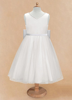 Azazie Seline Robe Demoiselle D'honneur Fillette Robe Trapèze en Tulle Arc Ivoire Blanc image6