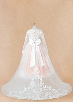 Azazie Elodie Flower Girl Dresses Ivory Sunset Ball-Gown Lace Dress image13