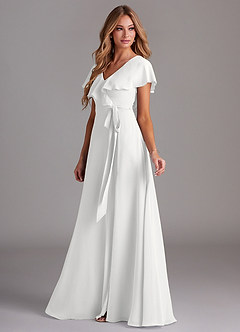 Azazie Lainey Bridesmaid Dresses White A-Line with Pockets Chiffon Dress image5