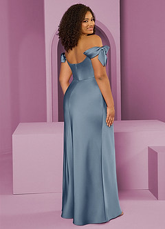 Barbie ♥ Azazie Bridesmaid Dresses Dusty Blue Sheath Off the Shoulder Stretch Satin Convertible Dress image9