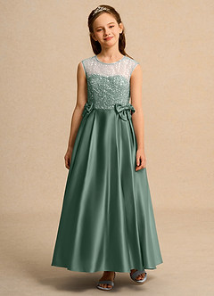 Azazie Candy Girl vestidos de niña de las flores Vestido de Eucalipto de Satin Mate de Princesa con Lazo image6