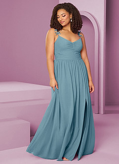 Barbie ♥ Azazie Bridesmaid Dresses Moody Blue A-Line Pleated Chiffon Dress image11