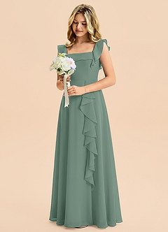 Azazie Nori Junior A-Linie Gestreift Chiffon Kleid Eukalyptus image5