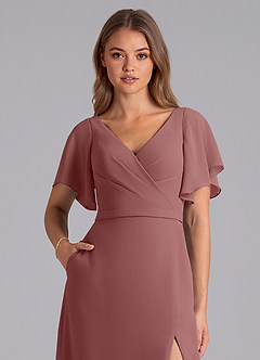Azazie Ambrosia Bridesmaid Dresses Desert Rose A-Line Pleated Chiffon Dress image2
