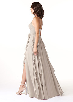 Azazie Peyton Brautjungfernkleider A-Linie Gestreift Chiffon Kleid Frost image4