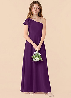 Azazie Arabella Junior Grape A-Line Ruched Chiffon Dress image1
