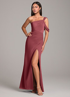 Azazie Wynter Bridesmaid Dresses Merlot Sheath Off the Shoulder Chiffon Dress image4